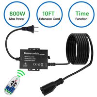 Outdoor Dimmer Switch Plug-in Dimmer Switch for String Lights, Max 800W Bulbs Dimmer Switch with 10 Ft Extension Cord 3 Prong 100 Ft Wireless Remote Control, Timer Function