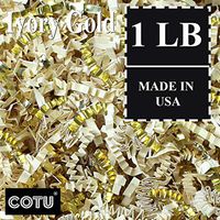 1 LB Premium Ivory Gold Metallic Mix Crinkle Shred Gift Basket Shred Crinkle Paper Filler Bedding by COTU (16 oz)
