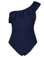 Hilor Women's One Piece Swimsuits One Shoulder Swimwear Asymmetric Ruffle Monokinis Bathing Suits Navy 8