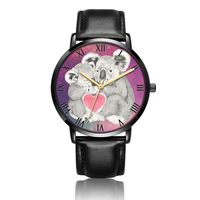 Whiterbunny Customized Love Koala Wrist Watch Unisex Analog Quartz Fashion Black Leather Bracelet Wristwatch for Women and Men