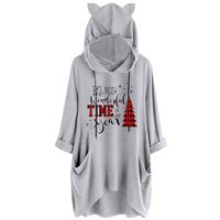 Sunhusing Womens Cute Lazy Lying Cat Printed Solid Color Long Sleeve Sweatshirt Cat Ear Hooded Pocket Tunic Tops(4 Gray,5XL)