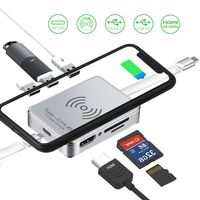 8 in 1 USB C Hub, Type C Adapter Wireless Charging Docking Station, Compatible for 2016/2017/2018 MacBook Thunderbolt 3 Power Delivery 4K HDMI USB 3.0 2.0 Ports, Type-C to SD/TF Card Reader (Gray)