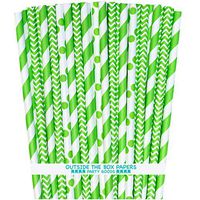 Lime Green Paper Straws - Stripe Chevron Dot - 7.75 Inches - Pack of 100 - Outside the Box Papers Brand