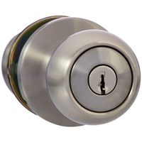 AmazonBasics Exterior Door Knob With Lock, Coastal, Satin Nickel