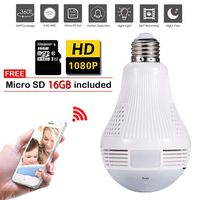 NAIYO Light Bulb Camera,Include 16GB Card 1080P WiFi Security Camera, 2MP Wireles IP LED Cam,360 Degrees Panoramic VR Indoor/Outdoor Home Surveillance Cameras,Motion Detection/Night Vision/Alarm