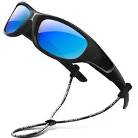 RIVBOS Rubber Kids Polarized Sunglasses With Strap Glasses shades for Boys Girls Baby and Children Age 3-10 RBK037 (Black&Black,Blue Iced Lens)