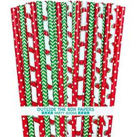 Watermelon Themed Paper Drinking Straws - Red White and Green- Polka Dot and Chevron - 100 Pack - Outside the Box Papers Brand