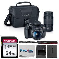 Canon EOS Rebel T7 Digital SLR Camera Body + EF-S 18-55mm f/3.5-5.6 IS II + EF 75-300mm f/4-5.6 III Lens + EOS Shoulder Bag + Transcend 64GB SD Memory Card + P4L Cleaning Cloth - Ultimate Canon Bundle