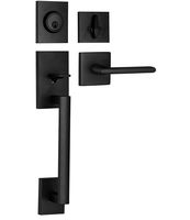 Berlin Modisch HandleSet Front Door Entry Handle and Deadbolt Lock Set Slim Square Single Cylinder Deadbolt and Lever Reversible for Right & Left Sided Doors Heavy Duty - Iron Black Finish