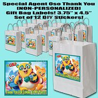 Special Agent Oso Party Favors Supplies Decorations Gift Bag Label STICKERS ONLY 3.75" x 4.75" -12 pcs