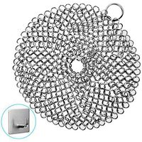 Cast Iron Cleaner, Chainmail Scrubber, Meirenda 316L Chainmail Scrubber 8" x 8" Stainless Steel Chain Skillet Cleaner for Cast Iron Pre-Seasoned Dutch Ovens Waffle Iron Pans (8"x8" Round)