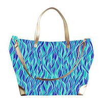Mary Square 23"x15" Blue Waves Crossbody Tote, Blue, Blue