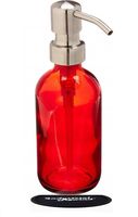 Industrial Rewind Red Soap Dispenser with Stainless Pump and Non Slip Coaster - 8oz Red Glass Soap Bottle or Lotion Bottle (Red/Stainless)