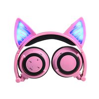 Eoncore Kids Stereo Wireless Bluetooth Headphones LED Glowing Cat Ear Foldable Over-Ear Headsets Noise Reduction with Mic Volume Control (Pink)