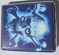 Metal Cigarette Case Bones Skull Design - Book Open Style - 100s Size - H16