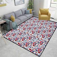 YucouHome London Vintage Area Rug Dorm Room, Pattern with London Symbols Queen Elizabeth Umbrella Tea Party Map Travel Theme, Fashionable High Class Living Dinning Room(4'x 6') Multicolor