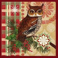 Winter Lodge Plaid Owl Cocktail Napkins
