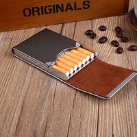 Tiptiper Cigarette Box, PU Leather Cigarettes Case Classical Metal Cigarette Tobacco Box Smoking Gift(grey)
