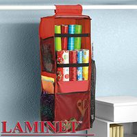 LAMINET Hanging Gift Wrap Organizer - RED with Black Trim - (10” x 10” x 31”)