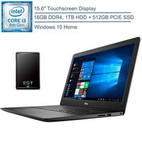 2020 Dell Inspiron 15 Laptop Computer, 15.6" Touchscreen, 8th Gen Intel Core i3-8145U Up to 3.9GHz (Beat i5-7200U), 16GB DDR4 RAM, 1TB HDD + 512GB PCIE SSD, Windows 10 + EST 500GB External Hard Drive