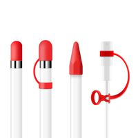 ZOVER [4-Piece] Compatible with Apple Pencil Silicone Pencil Caps Nib Cover and Cable Adapter Tether Replacement, if Applicable iPad Pro 9.7" 10.5" 12.9"-Red