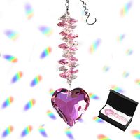 Together-life 45mm/1.77Inch Heart Glass Crystal Ball Prism Pendant, Crystal Suncatcher Clear Faceted Crystal Ornament Rainbow Maker for Windows, Outdoor Garden Hanging Décor Gifts(Pink)