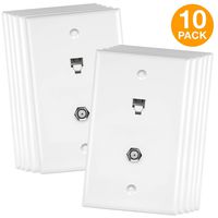 ENERLITES Combination Coaxial TV Cable / RJ11 Telephone Jack Wall Plate, F-Type F81 Connector, 6-Position 4-Conductor (2-Line Support), 1-Gang 4.50" x 2.76", 6641-W-10PCS, White (10 Pack)