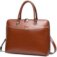 CLUCI Briefcase for Women Oil Wax Leather 15.6 Inch Laptop Vintage Business Slim Ladies Shoulder Bag Brown