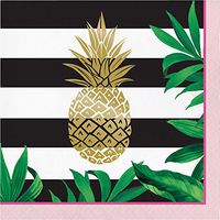 Club Pack of 192 Green and Yellow 3-Ply Pineapple Disposable Foil Luncheon Napkins 6.5”