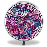 Compact 3 Compartment Medicine Case, IMLONE Customized Birds Flowers Pill Organizer Metal Pill Box Pill Container for Purse, Travelling and Daily Needs