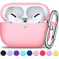 R-fun AirPods Pro Case Cover with Silver Keychain, Full Protective Silicone AirPods Accessories Skin Cover for Women Men Girl with Apple 2019 Latest AirPods Pro Case, Front LED Visible-Pink