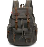 HuaChen Vintage Travel Canvas Leather Backpack,17" Laptop Backpacks Rucksack,Shoulder Camping Hiking Backpacks School Bag Bookbag for Men Women AUGUR (M32_Army Green_Large)