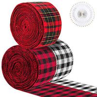 KONUNUS 3 Rolls Burlap Plaid Ribbon Christmas Wired Ribbon Gingham Ribbon Gift Wrapping Ribbon for Party Decoration Floral Bow 594 by 2.4 Inches
