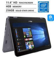 ASUS Vivobook 11.6" 2-in-1 HD LED-backlit Touchscreen Laptop, Intel Pentium N4200 Quad-Core Processor up to 2.5GHz, 4GB RAM, 256GB Solid State Drive, HDMI, Wireless-AC, Bluetooth 4.1, Windows 10, Grey