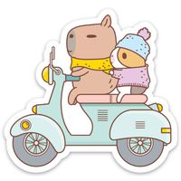Guinea Pig and Capybara Riding Scooter Vinyl Sticker Bubu and Moonch Sticker