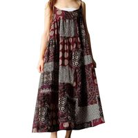 Hot Sale! Women Boho Sundress Loose V-Neck Spaghetti Strap Dress Summer Beach Long Maxi Dress Plus Size (Red, XXXXL)