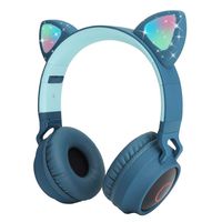 Kids Wireless Headphones Cat Ear Bluetooth Headphones with Flashing Led Light, SD Card Slot, FM,3.5 mm Audio Jack Wired Kids On Ear Headphones for Boys Girls Adults(Dark Blue)