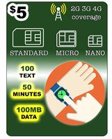 SmartWatch SIM Card for 2G 3G 4G LTE GSM Smart Watch and Wearables-Roaming Available - 30 Day Service