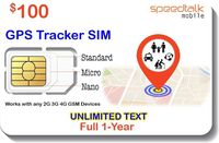 $100 GSM SIM Card for GPS Trackers - Pet Kid Senior Vehicle Tracking Devices - 1 Year Service