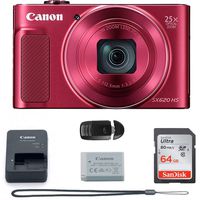 Canon PowerShot SX620 Digital Camera w/25x Optical Zoom - Wi-Fi & NFC Enabled (RED) - Memory Card Bundle (Camera + 64GB Memory Card) Buzz Photo Basic Bundle