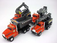 5 inch Construction Vehicle Set of 4 : Excavator, Mixer, Dump, Crane - RED