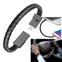 USB Bracelet for iPhone, Wisfun Fashion USB Data Cable Charging Bracelet, Leather Wrist Band Data Charger Cord 8.8"
