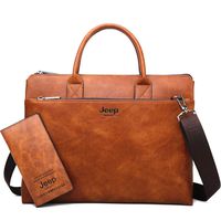 JEEP BULUO Men Briefcase Business Leather Bag 14 inch Laptop Case(Orange)