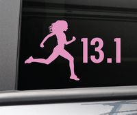 13.1 Half Marathon Female Vinyl Decal Laptop Car Truck Bumper Window Sticker, 7" x 4.25", Pink