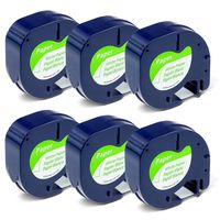 Replacement for Dymo Letratag Labeling Refills 91330 10697 (S0721510) Labeling Tapes, Black on White Self-Adhesive Paper Tape Compatible LetraTag Plus LT-100T LT-100H QX50, 1/2 Inch x 13 ft, 6-Pack