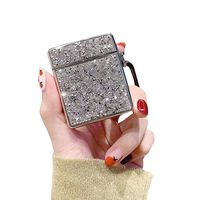 ICI-Rencontrer Elegant Shimmering Powder Bright Square Airpods Case Shining Glittery Portable AirPods Accessories Soft Silicone Anti-Scratch Waterproof Protective Case With Carabiner Silver