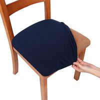 smiry Stretch Spandex Jacquard Dining Room Chair Seat Covers, Removable Washable Anti-Dust Dinning Upholstered Chair Seat Cushion Slipcovers - Set of 6, Navy Blue