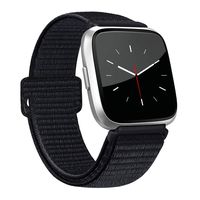 AK Bands Compatible with Fitbit Versa, Soft Replacement Wristband Sport Loop with Fastener Adjustable Closure for Fitbit Versa Lite Women Men (01# Black, 5.5" - 9.4")