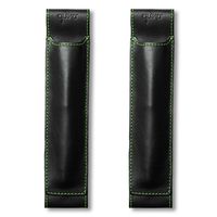 QUIVER Notebook Pen Holder | Elastic/Reusable/Non-Adhesive | for Hardcover Notebooks Like Moleskine/Leuchtturm1917/AmazonBasics Classic 8-8.5 Inches Tall (Black Leather/Green Stitching)(2pk)