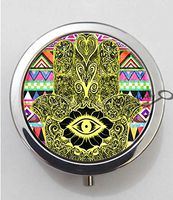 BlackKey Hamsa Hand with Evil Eye Design 3-Compartment Decorative Pocket Gift Box Case Organizer for Pill, Color 1 -578